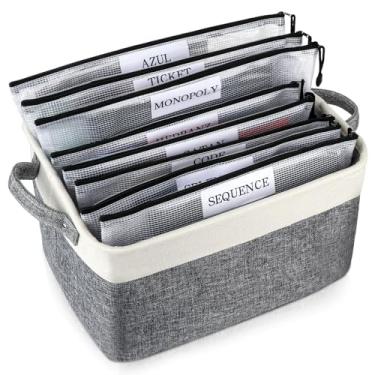 Imagem de O kit de armazenamento de jogos de tabuleiro inclui cesta de armazenamento e 10 bolsas com zíper, organizador de jogos de tabuleiro com adesivos e dispensação, adequado para armazenamento de