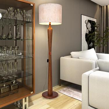 Imagem de Luminária de Chão/Piso Alta 160cm em tabaDesign Mid-Century | Abajur de Coluna Luxo para Sala de Estar, Quarto e Leitura | Cúpula de Tecido Detalhe Cobre |Soquete E27 Bivolt (Sapucaia)