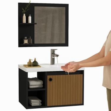 Imagem de kit gabinete para banheiro com cuba e espelho 60 cm premium - JMECOM