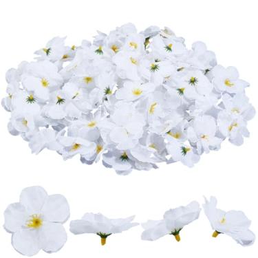 Imagem de GORGECRAFT 100 peças de enfeites de flores artificiais de 5 cm, tecido de tecido pequeno, aplique de flores falsas brancas, decoração de cabeça floral para guirlanda de casamento, festa, festival