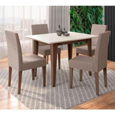 Imagem de Conjunto Sala De Jantar Retangular Mesa Kate 120cm E 04 Cadeiras Josi Amêndoa Com Off White