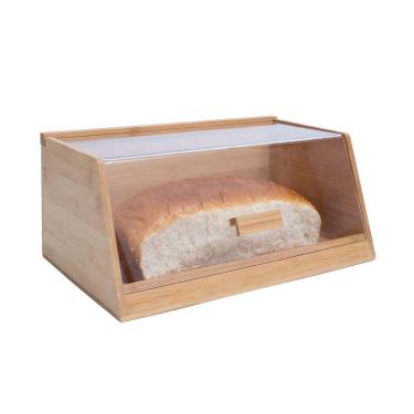 Imagem de Porta Pão De Bambu Oikos Com Tampa Transparente 35cm Retangular