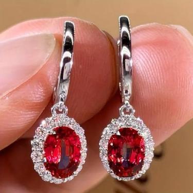 Imagem de Brincos de gota de flor de zircônia vermelha e azul elegantes de luxo para mulheres, noivado, festa de casamento, joias de presente, One size, Cobre, Zircônia cúbica