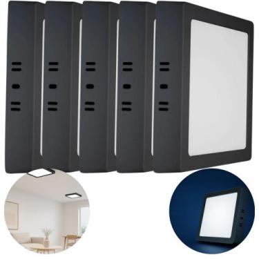 Imagem de Kit 5 Painel Plafon LED 24W 6500K Quadrado Sobrepor Preto Fosco Bivolt