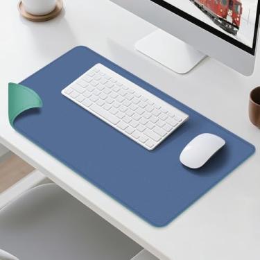 Imagem de Tapete de mesa de couro dupla face - almofada de mesa impermeável - ideal para mouse pad grande e tapetes de mesa em cima de mesas (azul, 63,5 cm x 33 cm)