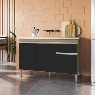 Imagem de Balcão Para Cozinha 2 Portas Forks Amendoa Preto