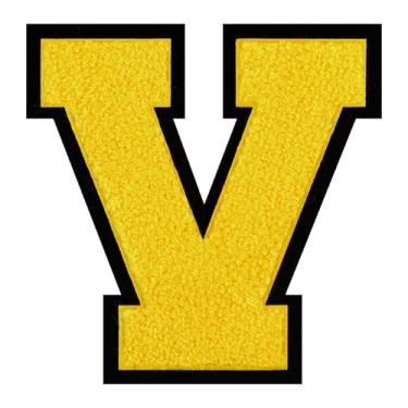 Imagem de 1 PÇ Patch de letra de chenille amarelo de 15 cm com borda preta – Remendos do alfabeto para roupas, jaquetas, mochilas, chapéus para decoração personalizada, nome personalizado e artesanato. (V)