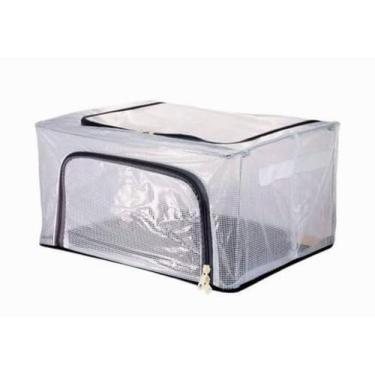 Imagem de Caixa Organizadora Multiuso Premium, PVC e Poliéster, 39x29x19cm, 24L, Transparente com Acabamento em Metal, para Roupas e Objetos em Closets