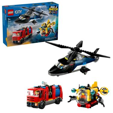 Imagem de Lego Remix Helicóptero Caminhão Bombeiro e Submarino 874 Pçs