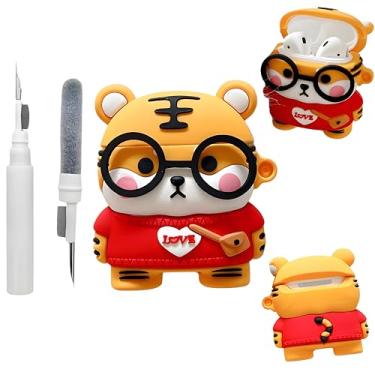Imagem de Capa protetora de silicone 3D para AirPods Pro, com kit de limpeza compatível com Apple Air Pod 4ª geração, capa de orelha engraçada e fofa para mulheres, homens, adolescentes, tigre inocente