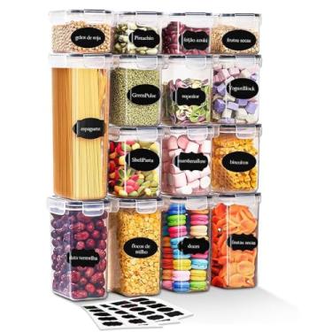 Imagem de Kit com 15 Potes Herméticos para Alimentos e Mantimentos com Trava -Vedação total, livre de BPA, ideal para organização da Cozinha
