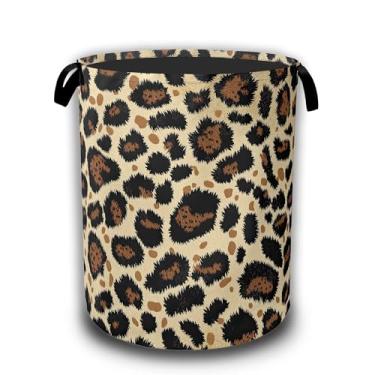 Imagem de Cesto de roupa suja, dobrável, com estampa de leopardo, tecido Oxford impermeável, com alças, organizador de brinquedos para banheiro/berçário/quarto, 41 x 52,8 cm