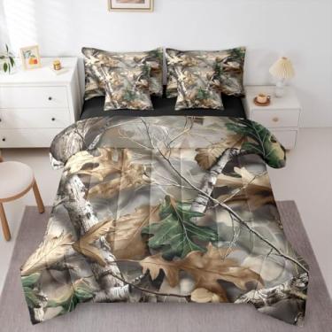 Imagem de Erosebridal Jogo de cama Queen Branch com folhas verdes, 7 peças, com lençóis, galhos de folhas caídas, tronco de árvore, cama, rústico, fazenda, marrom, verde, para adolescentes, homens e mulheres