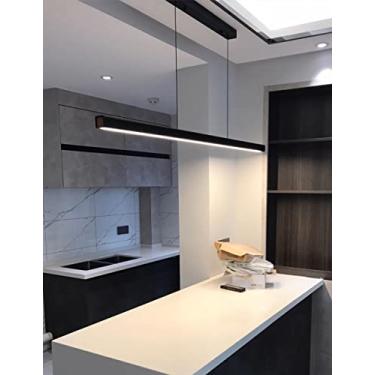 Imagem de Luminária pendente LED preta moderna, dimerizável com controle remoto, design linear, lustre para mesa de jantar, altura ajustável, ideal para cozinha, ilha, escritório e corredor (Preta, 15