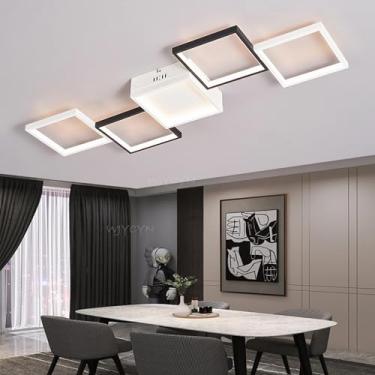 Imagem de Luminária de teto LED moderna de 75W para sala de estar, com design dimerizável, 100 cm de comprimento x 40 cm de largura, com controle remoto, estilo lagarta, para sala de jantar (preto e b