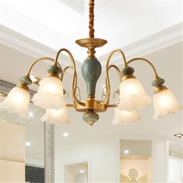 Imagem de Lustre de luxo europeu para sala de estar, estilo retrô americano, em cerâmica, para restaurante, quarto, escritório, hotel, villa, café, com luminária pendente de LED (6 lâmpadas).