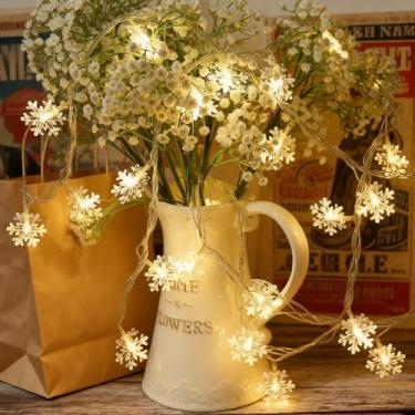 Imagem de Plugue USB Fairy Lights - Enfeite de Natal floco de neve 20 LED 3 m mini cordão de luzes com fio prateado, modo cintilante e estável, branco quente para casamento, festa, decoração de mesa de centro