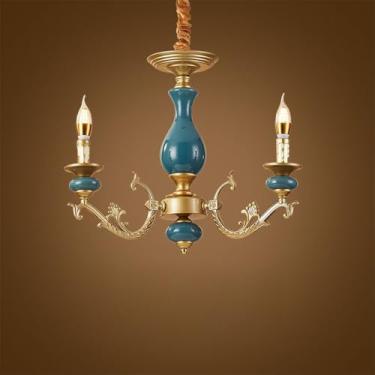 Imagem de Lustre de cerâmica europeu com luzes LED, estilo retrô americano, para sala de estar, restaurante, quarto, escritório, casa de campo, hotel ou café (3 lâmpadas)