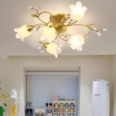 Imagem de Luminária de teto American Flower, estilo pastoral francês, criativa, para sala de estar, sala de jantar, quarto, casa de campo, loja de roupas, luminária pendente de LED para decoração de c