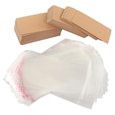 Imagem de Cartões de brinco, exibição de joias, 100 conjuntos de sacos transparentes de papel kraft com furos pendurados para embrulho de presente, feiras de artesanato, armazenamento