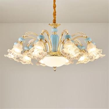 Imagem de Lustre de cristal de luxo europeu com LED, estilo americano, para sala de estar, restaurante, quarto, casa de campo, hotel, loja de roupas, salão de beleza, café (lâmpada pendente E10).