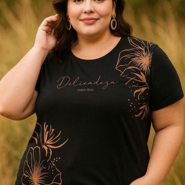 Imagem de Blusa Feminina Plus Size em Viscose com Estampa Floral e Gola Redonda Cereja Rosa-Feminino