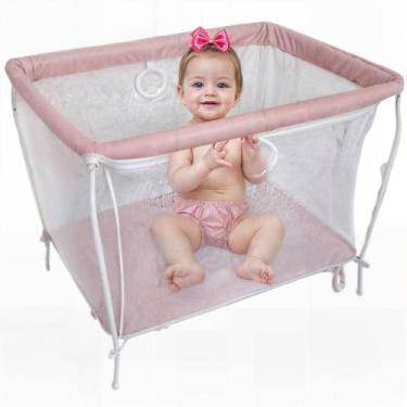 Imagem de Chiqueirinho Berço Cercadinho Portátil Bebê Infantil Rosa - ZukToys