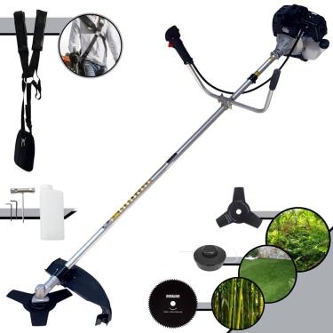 Imagem de Roçadeira Multifuncional Toyama RT43LB25A À Gasolina 43cc 10.000rpm 1,7HP de Potência Completo Com Lâmina 3 Pontas + Lâmina 80 Dentes + Carretel Nylon