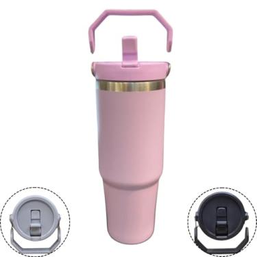 Imagem de Garrafa Térmica com Alça Superior, Aço Inoxidável, 900ml, Parede Dupla Isolante, Design Moderno, Canudo Flip, Ideal para Bebidas Geladas, Alça Ergonômica, Acabamento Fosco (Lilas)
