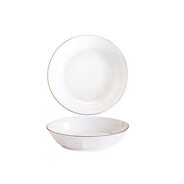 Imagem de Yalych Série Polígono de 20 cm Design de Borda Dourada Cerâmica Redonda Salada/Massa/Fruta/Aperitivo/Pratos de Sobremesa Pratos de Natal Pratos de Jantar de Natal - Conjunto de 2 Pratos de Jantar