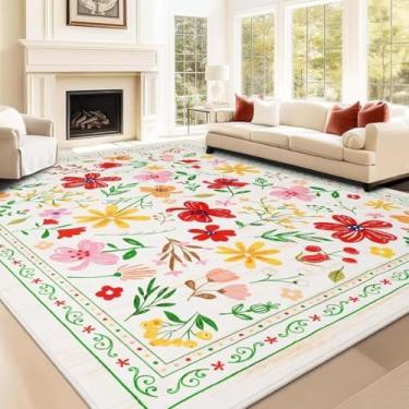 Imagem de Tapetes laváveis para sala de estar, 160 x 200 cm, floral, para sala de estar, tapete pequeno, fresco, moderno, lavável à máquina, antiderrapante, sofá, mesa de centro