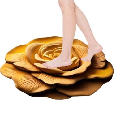 Imagem de Tapete de chuveiro de terra de diatomáceas, absorvente de diatomáceas, tapete antiderrapante - Tapete de secagem rápida floral realista 3D 40 x 40 cm para cozinha