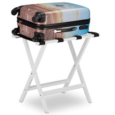 Imagem de Bagageiro Suporte de mala Prateleiras domésticas dobráveis quartos de hotel roupas de madeira maciça armários de chão fáceis de instalar, 4 cores, 3 tamanhos (cor: branco, tamanho: 60 x 45 x 60 cm