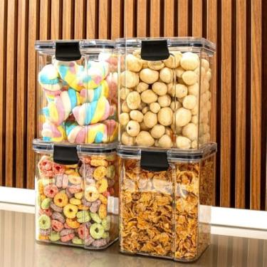 Imagem de Pote de armazenamento cafe Monte seu Kit Pote Hermético para Mantimentos de Cozinha Dispensa Armário Plástico(4 Potes - 1 Litro)
