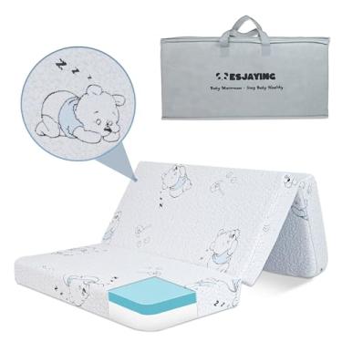 Imagem de ESJAYING Colchão Pack and Play, 96,5 cm x 66 cm Colchão de bebê dupla face para bebê Pack N Play com capa lavável respirável, pacote de espuma viscoelástica portátil N Play com bolsa de transporte de