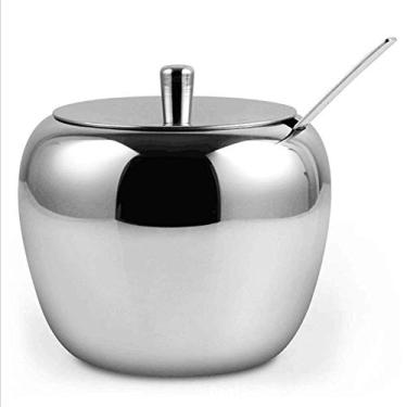 Imagem de Vaso de tempero de açucareiro de maçã de aço inoxidável, pote de condimentos, recipiente de temperos, galheteiro com tampa e colher