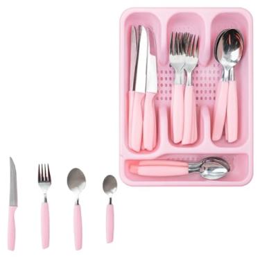 Imagem de Conjunto de Talheres Palmas 25 Peças, Aço Inoxidável com Cabos em Polipropileno, Rosa, 6 Serviços, com Organizador, Design Moderno, Inclui Facas, Garfos, Colheres
