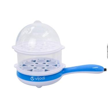 Imagem de Cozedor de Ovos Elétrico Portátil a Vapor, 14 Ovos, 2 Andares, 350W, 110V, Azul e Rosa, 31x15x21cm