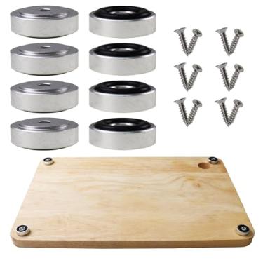 Imagem de Nihfien Pés de metal palete com parafusos, bloco de açougueiro de 3 x 0,39 cm de altura, almofadas antiderrapantes para madeira, tábua de corte de bambu (conjunto de 8), prata