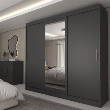 Imagem de Guarda-Roupa Casal Columbia 3 Portas 2 Gavetas com Espelho 100% Mdf Preto - Panorama Móveis