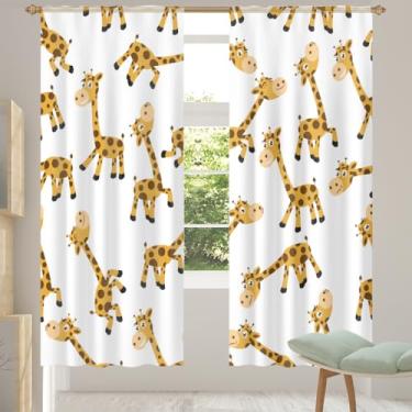 Imagem de 2 conjuntos de painéis girafa estampa animal lindas cortinas transparentes arejadas com filtro leve painéis de cortina leve cortina de porta janela para sala de estar, quarto, jantar, 192 cm de
