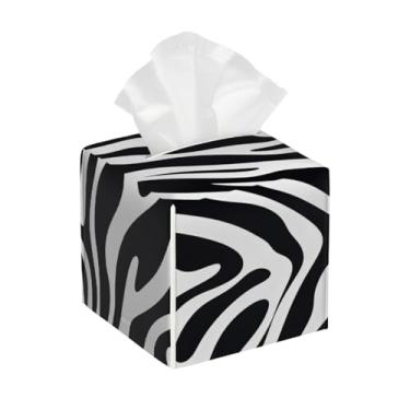 Imagem de Capa quadrada de couro para caixa de lenços à prova d'água, estampa de zebra, abstrato, retrô, organizador de papel facial com cinto inferior, estojo de lenços para mesa, banheiro, escritório, mesa