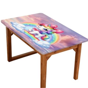 Imagem de hongjinglin Toalha de mesa retangular de 1,8 m com elástico e elástico, unicórnio, toalha de mesa elástica, retangular, impermeável, lavável, protetor de mesa para piquenique, jantar, cozinha