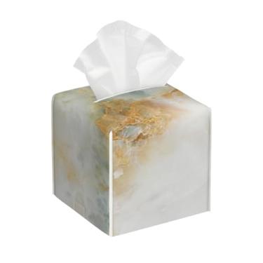 Imagem de Suporte quadrado de couro para caixa de lenços de papel, impermeável, mármore dourado, design facial, organizador de papel com cinto inferior, estojo de lenços para mesa, banheiro, escritório, mesa