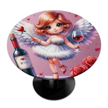 Imagem de hongjinglin Toalha de mesa redonda com borda elástica para dia dos namorados toalha de mesa redonda limpa para ambientes internos e externos, pátio, jantar, cozinha, festival, decoração para mesas de