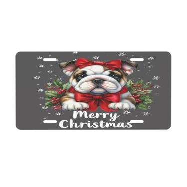 Imagem de Placa de licença engraçada para cães de Natal para frente do carro placas de carro alumínio metal adequado para placa de porta de caminhão bar café acessórios automotivos para homens mulheres 15 x 30