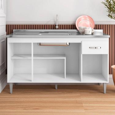 Imagem de Balcão De Pia Cozinha 4Portas 150Cm Branco E Preto Sem Tampo