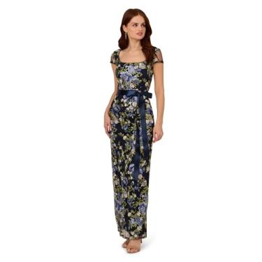 Imagem de Adrianna Papell Vestido feminino de coluna floral em cascata, Azul-marinho multi, 50