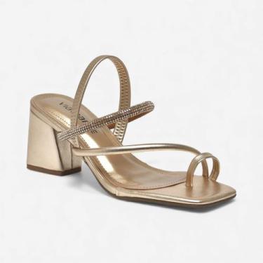 Imagem de Sandália Via Marte Salto Bloco De Dedo Com Brilhos Dourada, Gold, 37