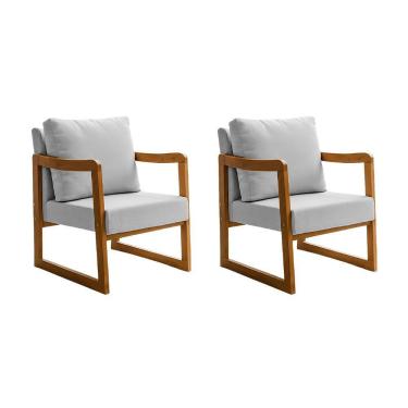 Imagem de Kit 2 Poltronas Decorativa Com Braço Em Madeira Maciça Alice Linho Cinza